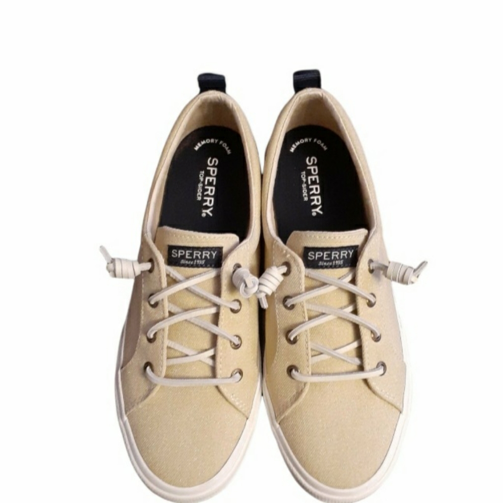 New! Women's Sperry Sparkling/Shimmery Memory Foam Sneakers in Beige, Size: 8.5